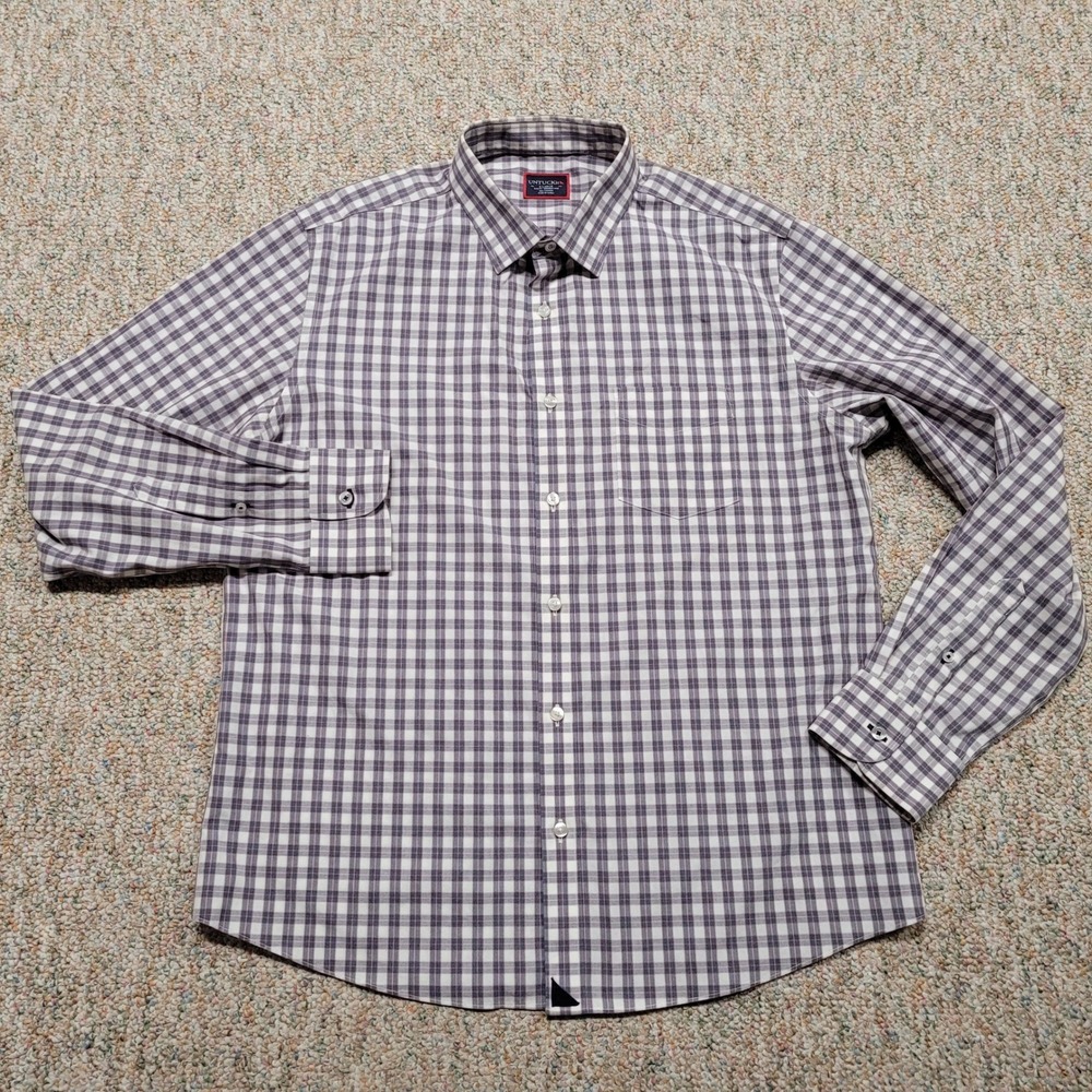 UNTUCKit Shirt Mens XL Purple Plaid Slim Fit Wrinkle Free Cotton Button Down